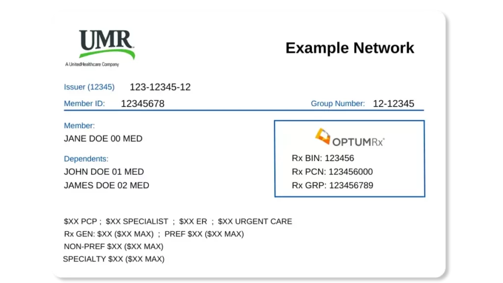 umr health insurance card example front