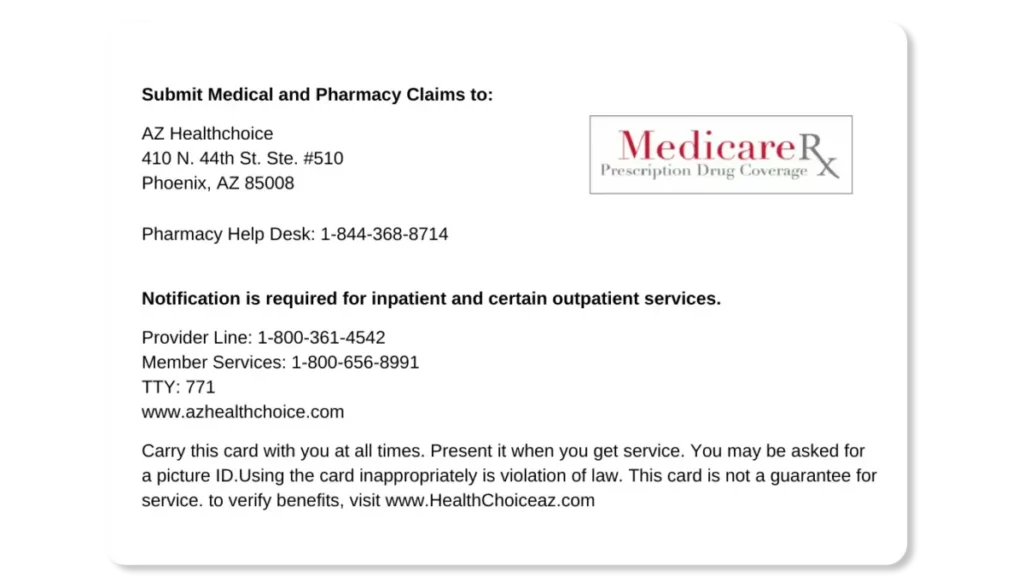 health choice az insurance card example back