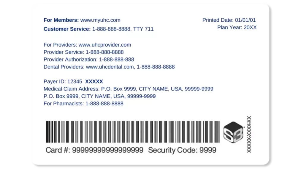 united healthcare insurance card example back
