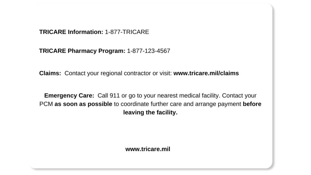 tricare health insurance card back example