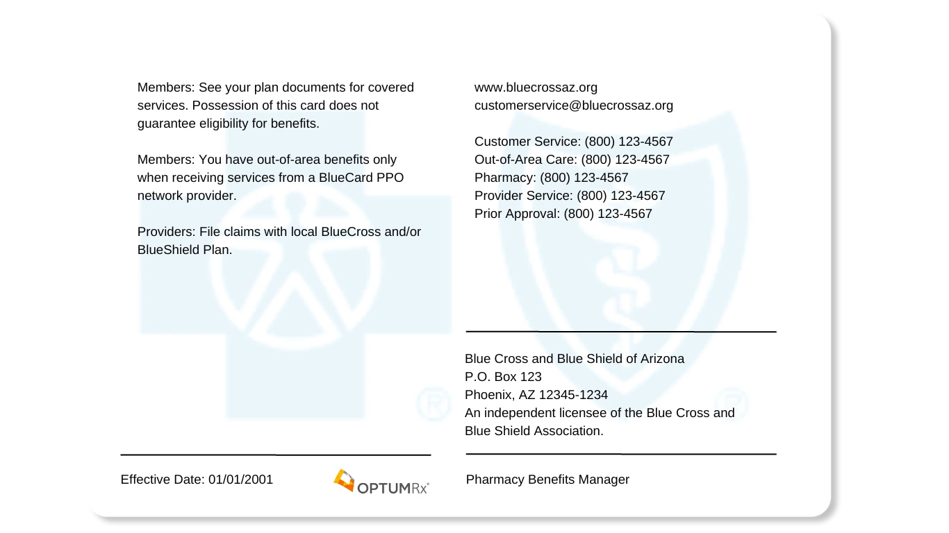 blue cross blue shield insurance card example back