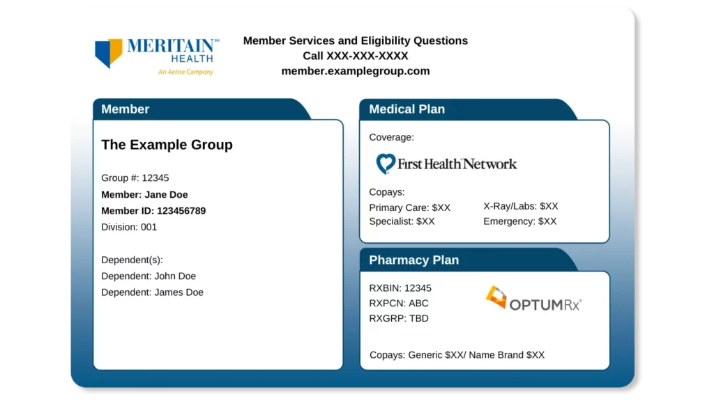 meritain health insurance card example front