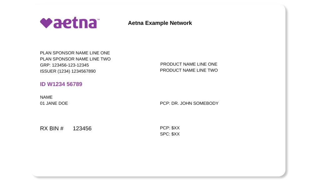 aetna health insurance plan card example front