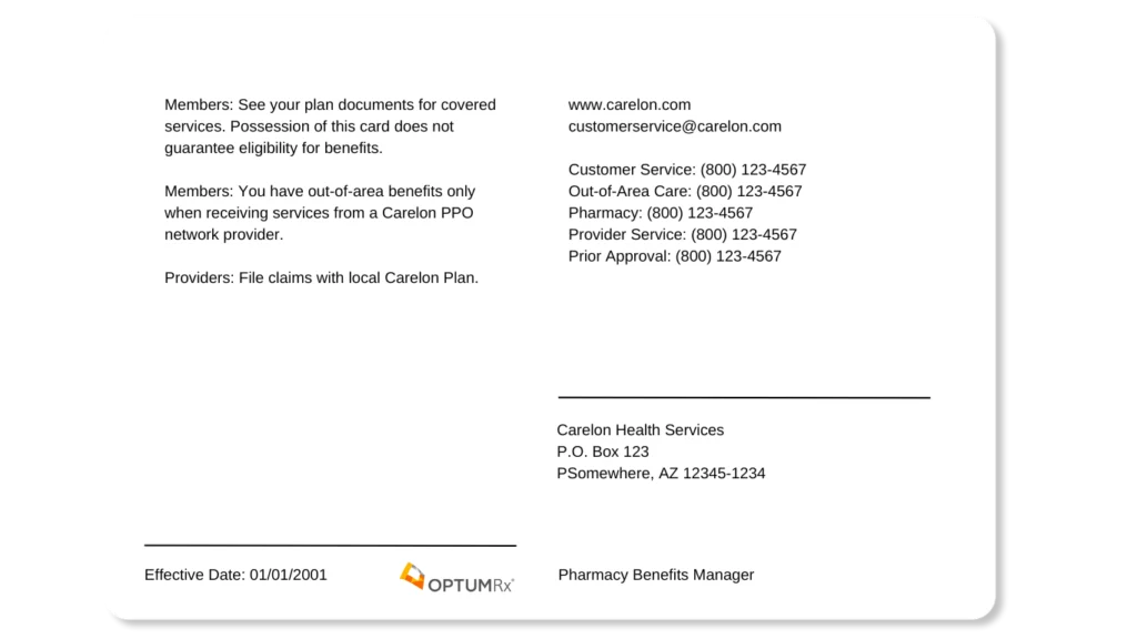 carelon health insurance example card back