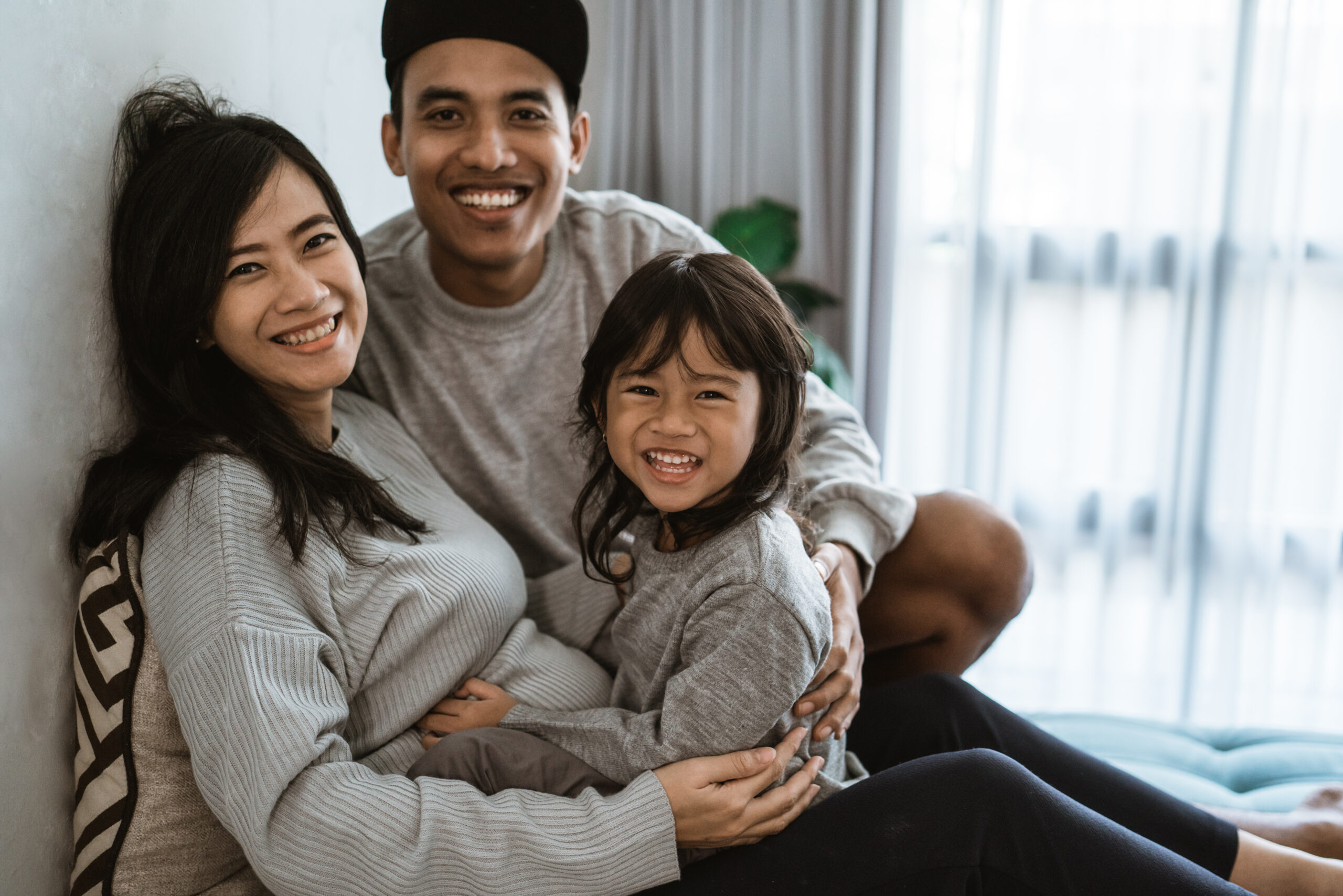 joking together at leisure when sitting relaxed at home